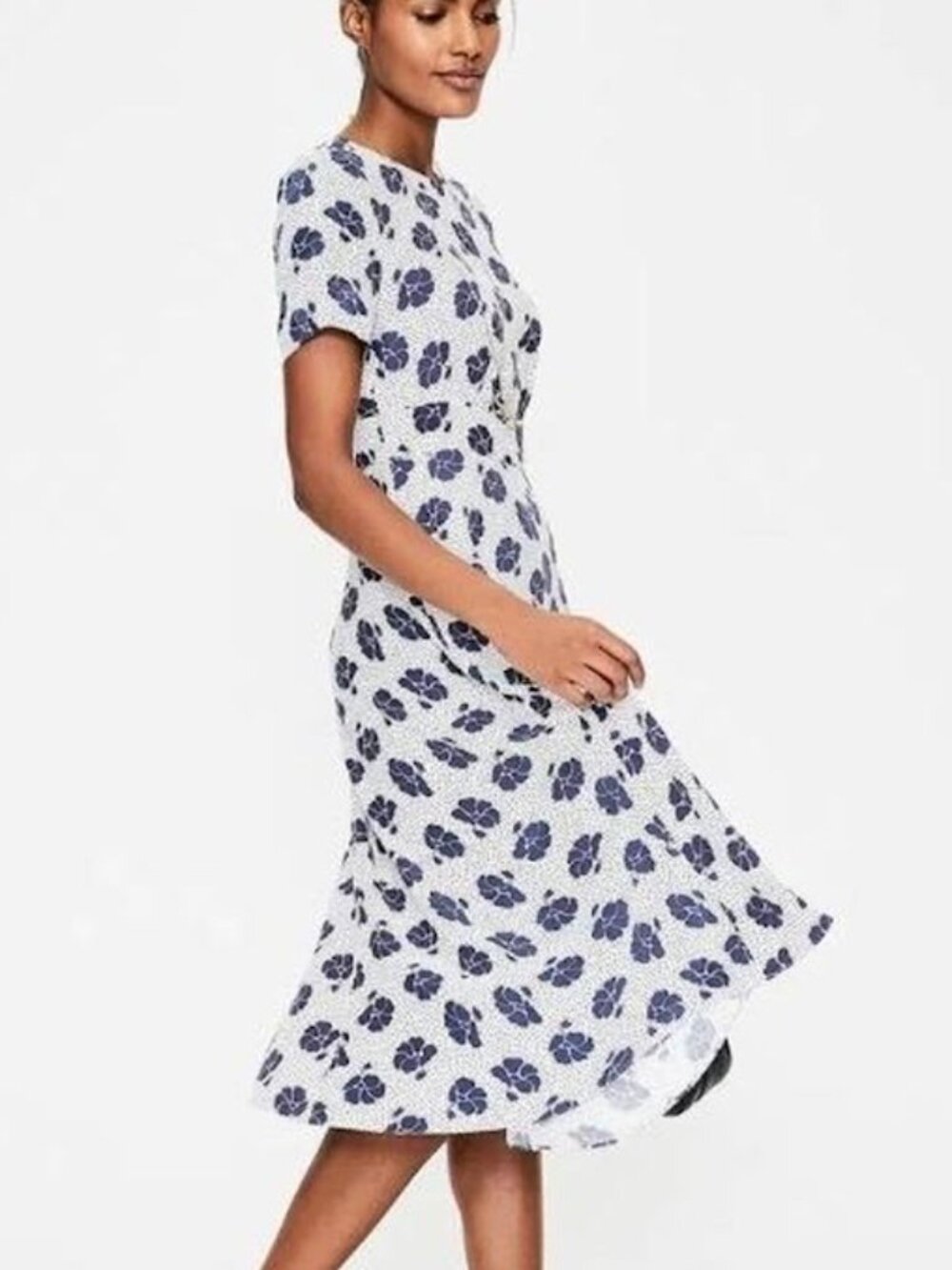 Boden Navy Floral & Polka Dot Textured Fit & Flare Dress